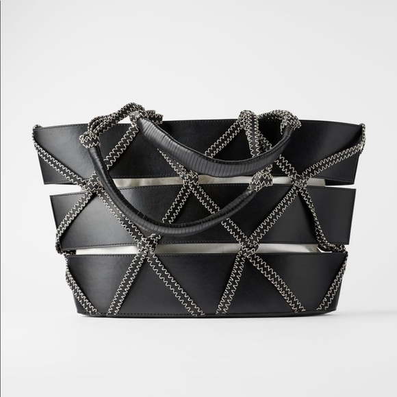 ZARA BNWT Cord Trim Open Work Shopper Bag